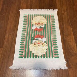 Vintage Santa Christmas‎ candy stripe hand towel green red USA MCM Cotton